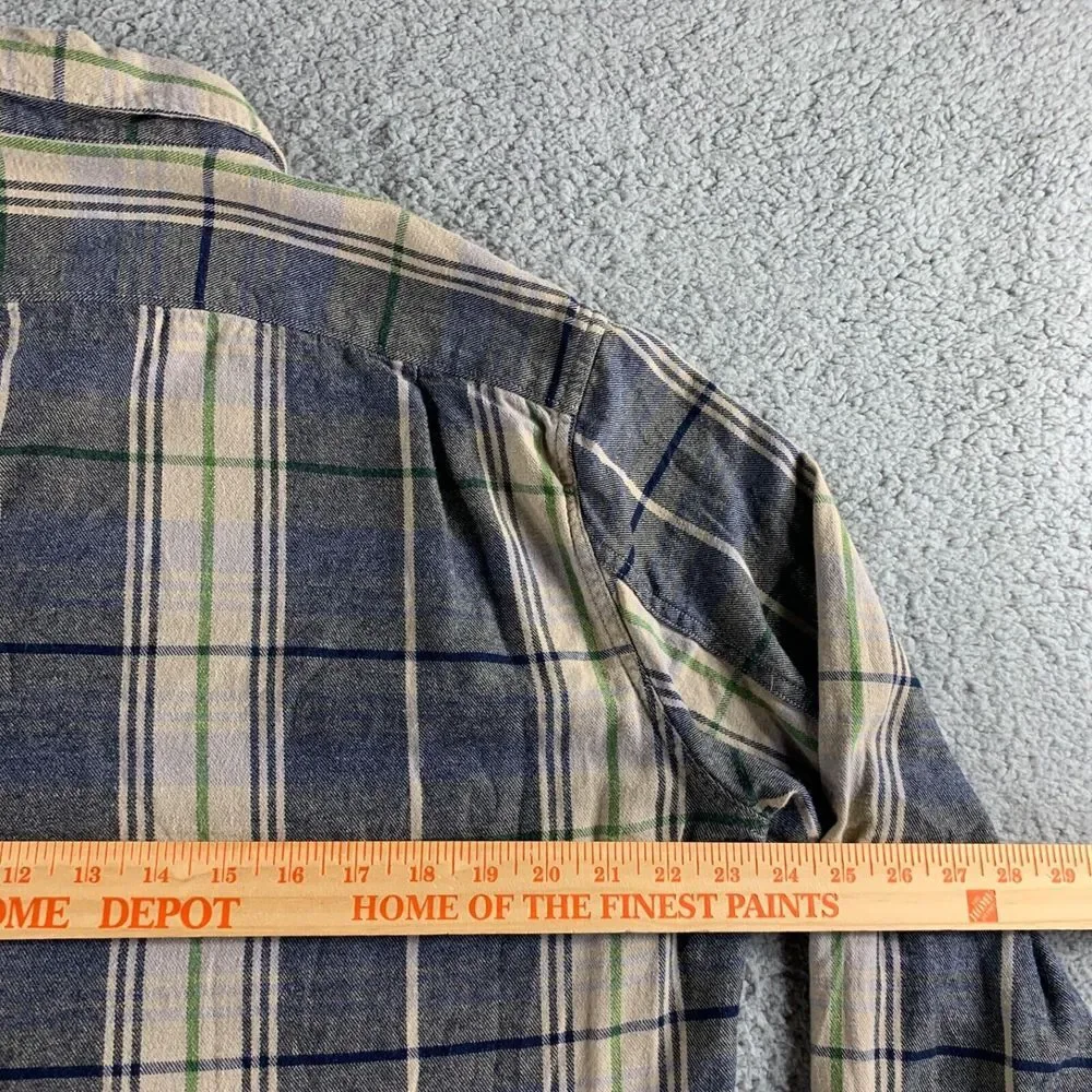 J. Crew Shirt Mens Large Beige Black Flannel Plaid‎ Button Up Midweight Pockets